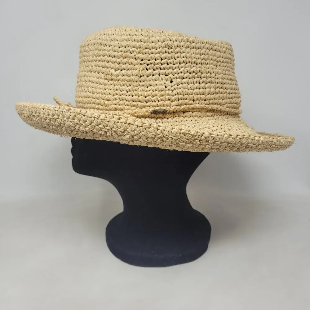 Scala Hat One Size Beige Tan Raffia Crocheted Raffia Packable Crushable L551OS - Picture 5 of 10